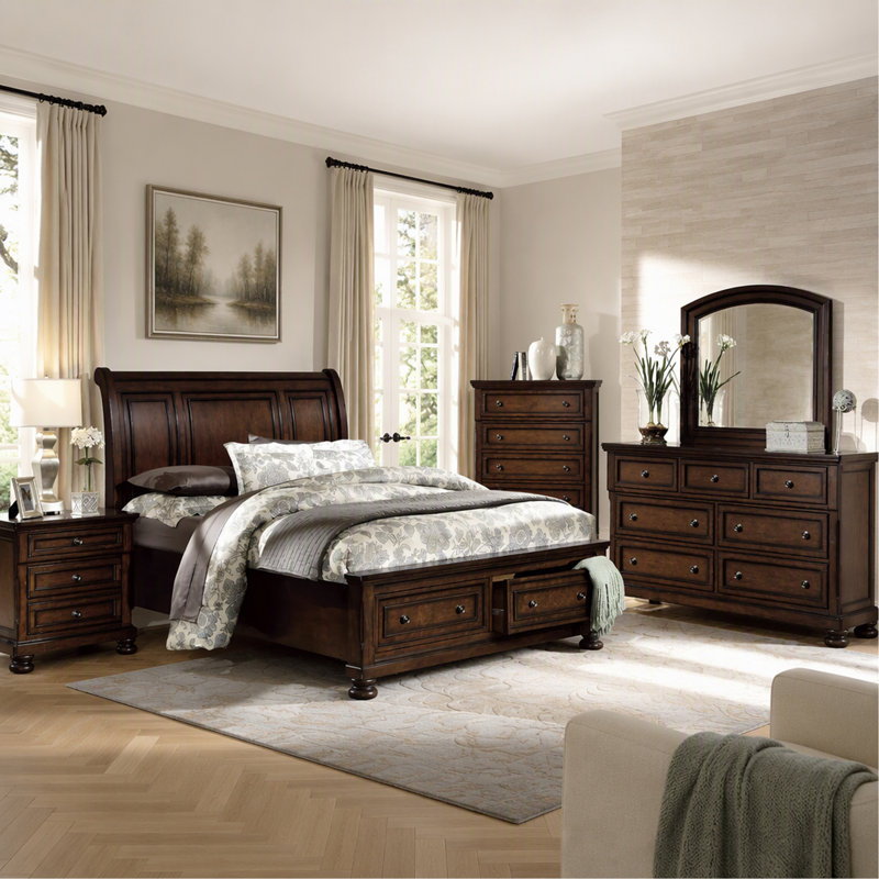 Lit plateforme traditionnel avec rangement pour pied de lit, Grand lit