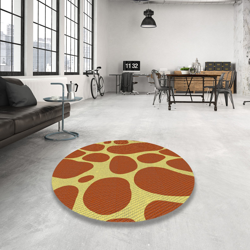 Tapis décoratif abstraite brun/jaune, Rond 5 pi