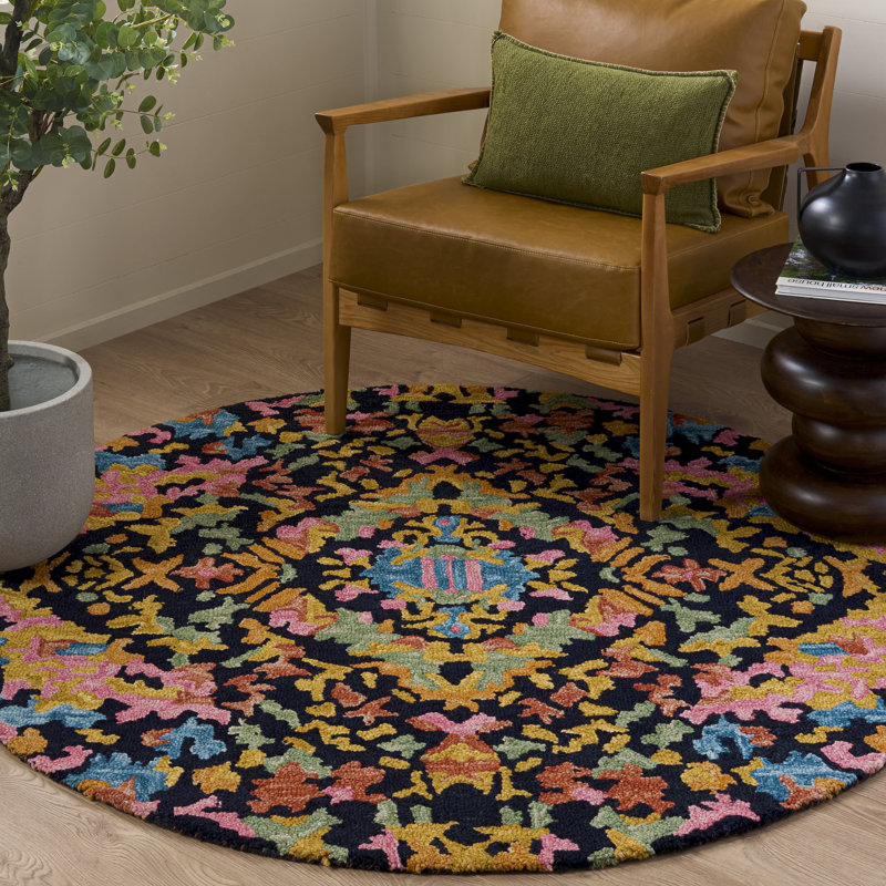 Hand Tufted Wool;Cotton Abstract Indoor Rug, Round 5'