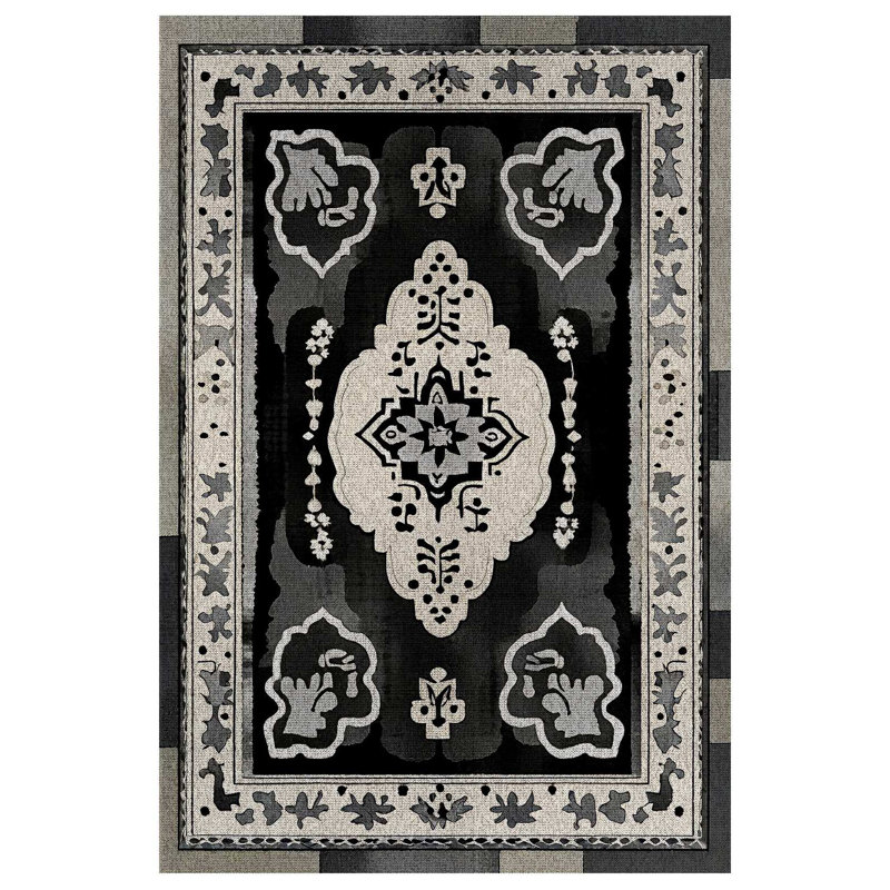 Zeira Collection Digital Print Cotton-Polyester Black Moroccan Rug, Runner 5'3" x 16'5"