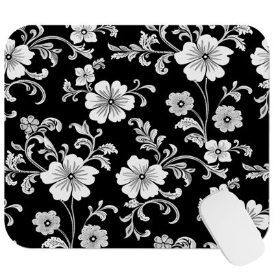 Floral Dreams Black & White IX Flowers Modern Gaming Cute Office Laptop Desk Pad Gift Mat Square Rectangle Non-Slip Mousepad