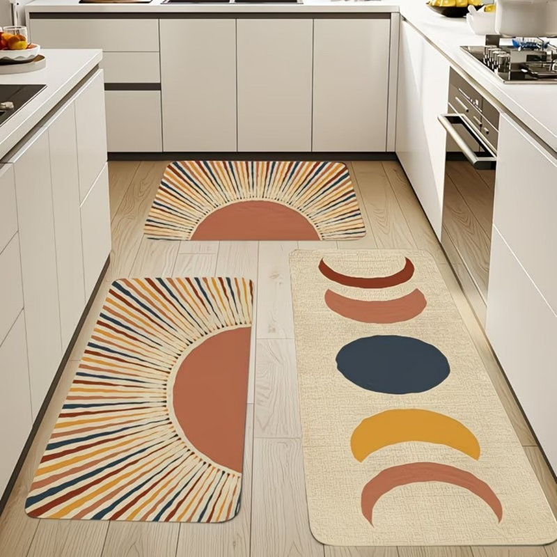 Ensemble de tapis de cuisine Boho comprenant 3 tapis de cuisine antidérapants et lavables Sun Moon Boho