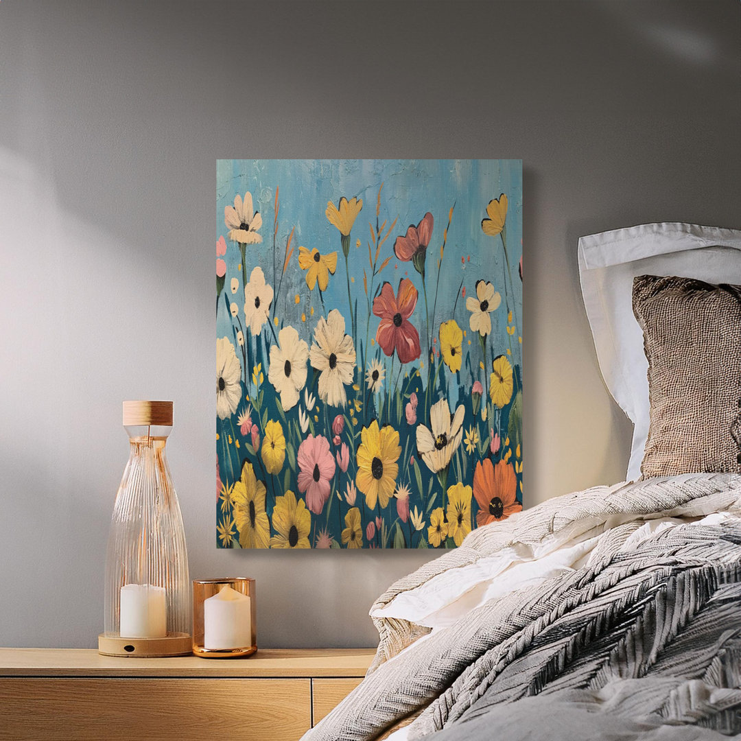 Vibrant Wildflower Abstract Floral Canvas Print, Colorful Textured Meadow Wall Art for Modern Boho Home Decor, Unique Housewarming Gift
