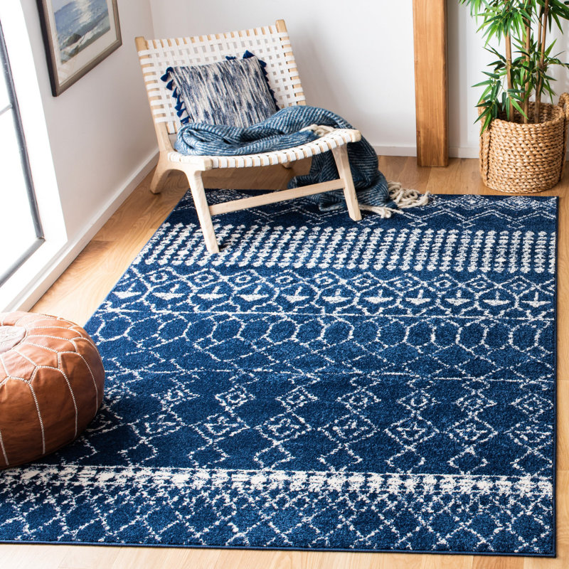 Tapis bleu marine à motif géométrique Cobos, Rectangle 6 pi x 9 pi