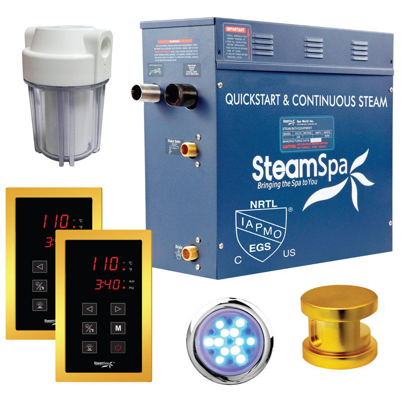 Steamspa Royal Series 6 KW Quickstart Stainless Steel Acu-Steam Bath Generator Package In - Glossy Gold Finish