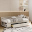 Lit plateforme simple tapissier en forme de L avec rangement-337482279