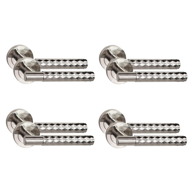 Golden Grace 4 Pair Knurled Diamond Cut T-Bar Door Handle Antique Brass Finish with Spindle and Screws