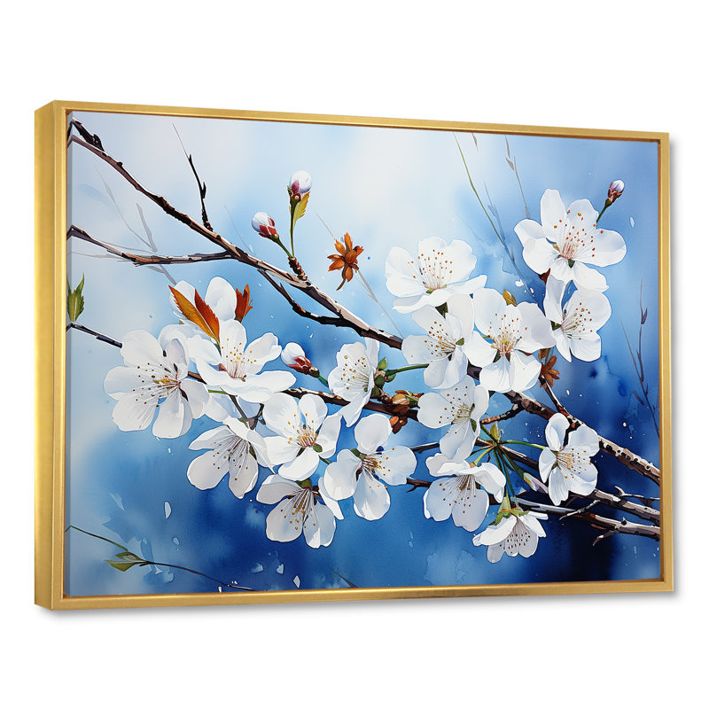 «Cherry Blossoms I» sur toile, Cadre flottant doré, H 24 po x l 32 po x P 1 po