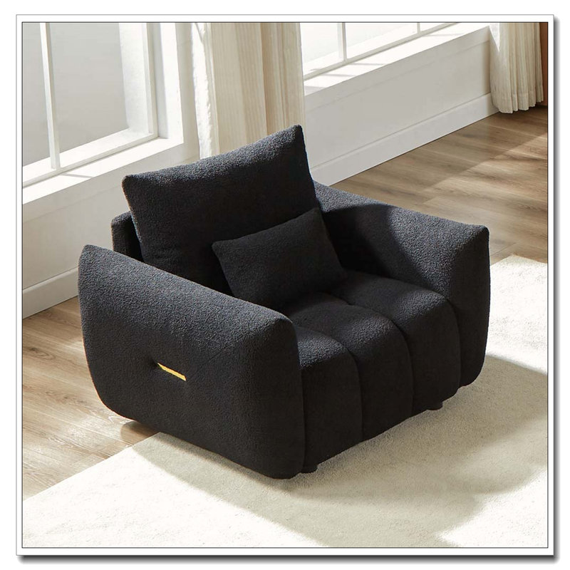 Chaise rembourrée en tissu Teddy, Noir