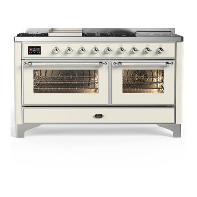 Majestic III Series 60 Inch Dual Fuel Range with 7 Sealed Burners, Griddle, Frenchtop in White (Natural Gas, Chrome Trim)
