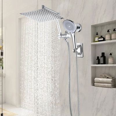 Dual Function Rainfall Shower Head With Swivel Extension Arm And Handheld Shower Spray