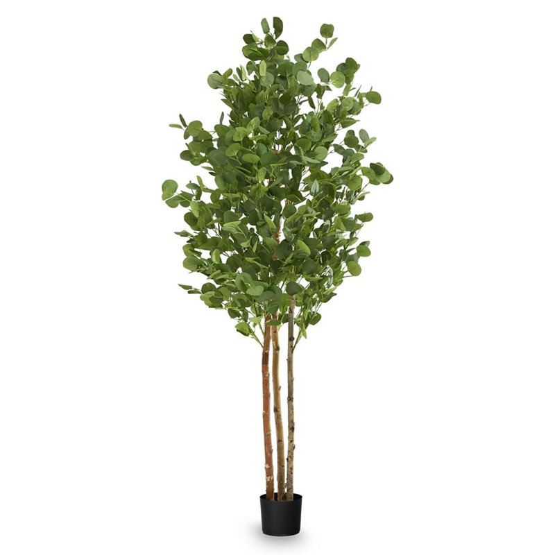 Artificial Eucalyptus Tree, Fake Tree with Natural Wood Trunk, 71'' H X 31.49'' W X 31.49'' D