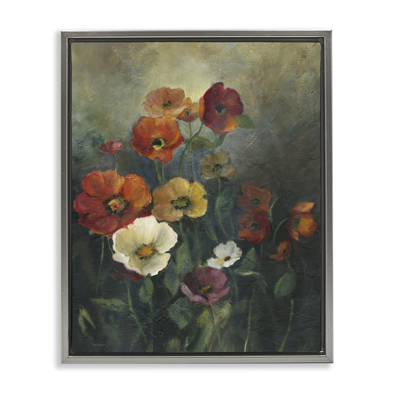 Cadre flottant Poppies at Dawn, design par Carol Robinson, H 21 po x l 17 po, Cadre flottant gris lustré