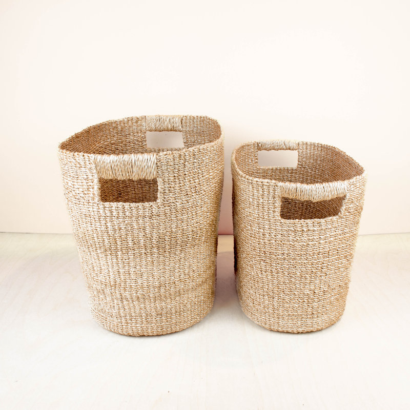 Tan Rounded Oval Basket, set of 2, 13.6, Cream