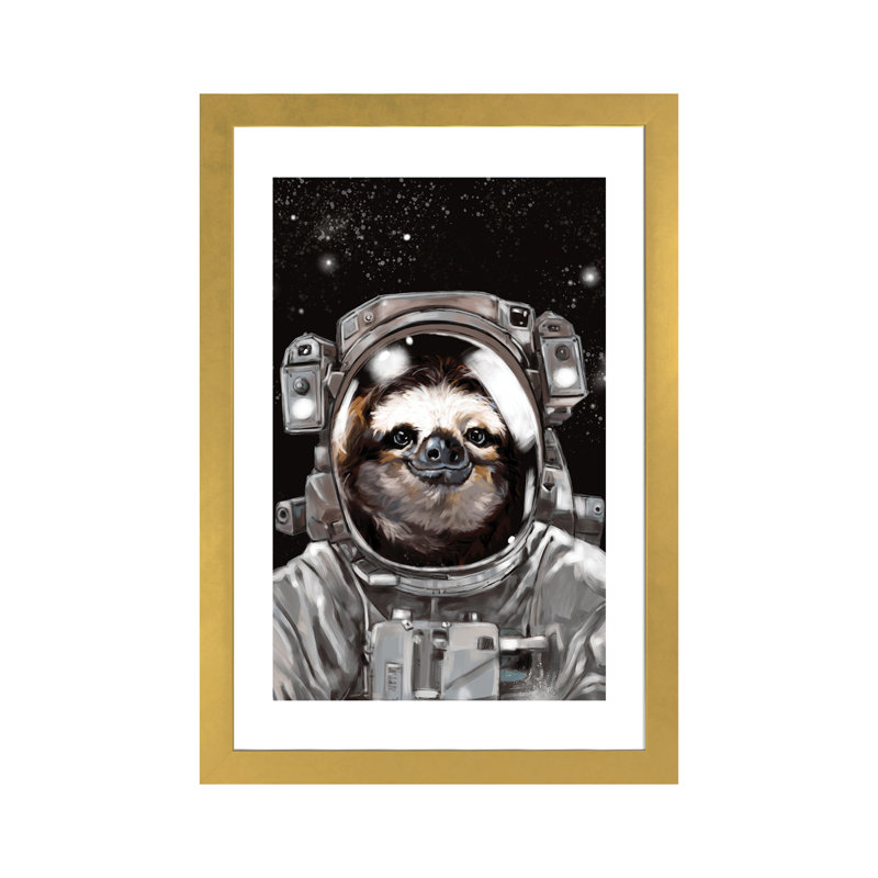 « astronaute sloth selfie », art, H 24 po x l 16 po x P 1 po, Papier encadré doré