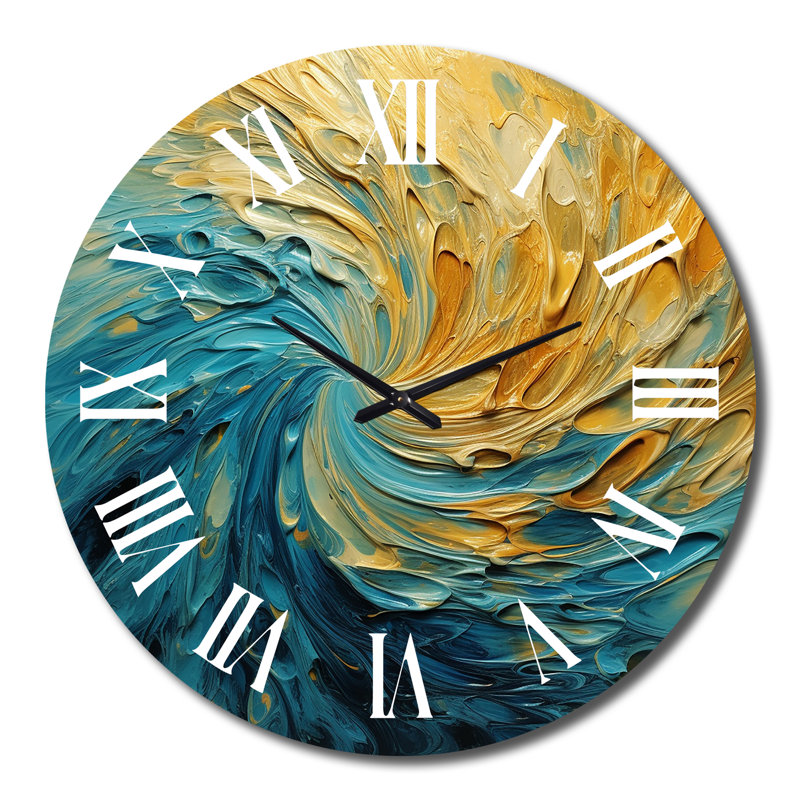 Horloge murale spirales abstraites Golden Ocean, Très grand