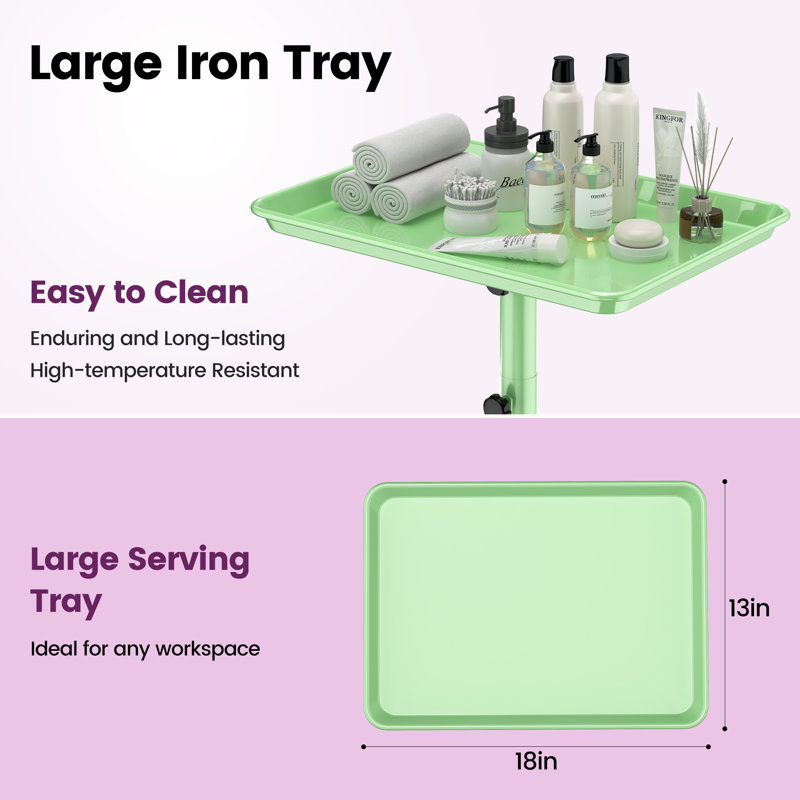 Utility Cart with Wheels Adjustable Height Storage Cart with Tray Rolling craft cart, Green