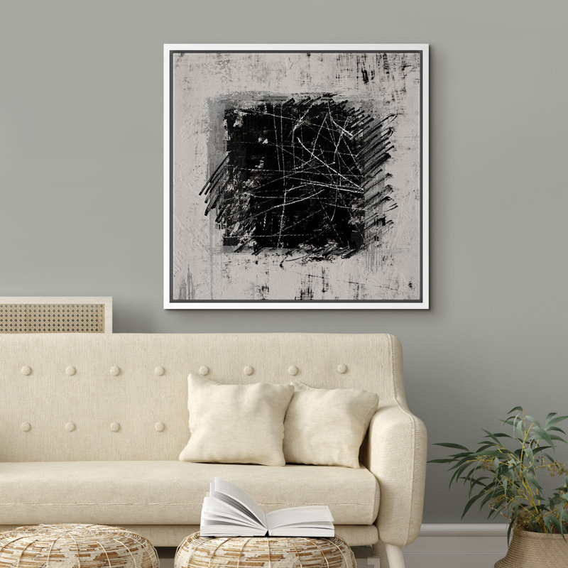 «Black and White Abstract Modern Contemporary», H 16 po x l 16 po, Blanc
