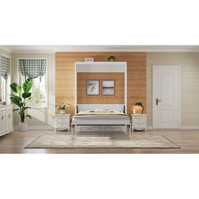 Lit escamotable avec 2 tiroirs Murphy, beige