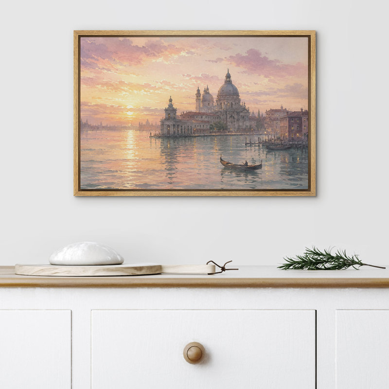 "Venice Venice Canal Sunset Architecture Landscape Artwork", reproduction d'art sur toile encadrée, H 24 po x l 36 po