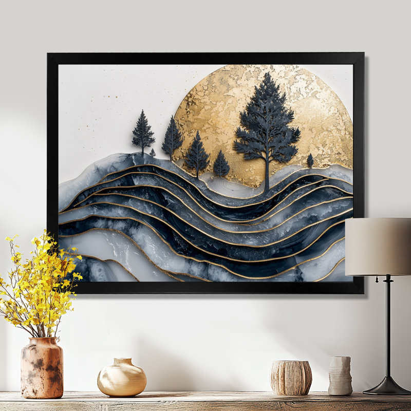 «Golden Sunrise Forest In Marble Field Landscape», reproduction d'art sur toile encadrée, Noir, H 12 po x l 20 po