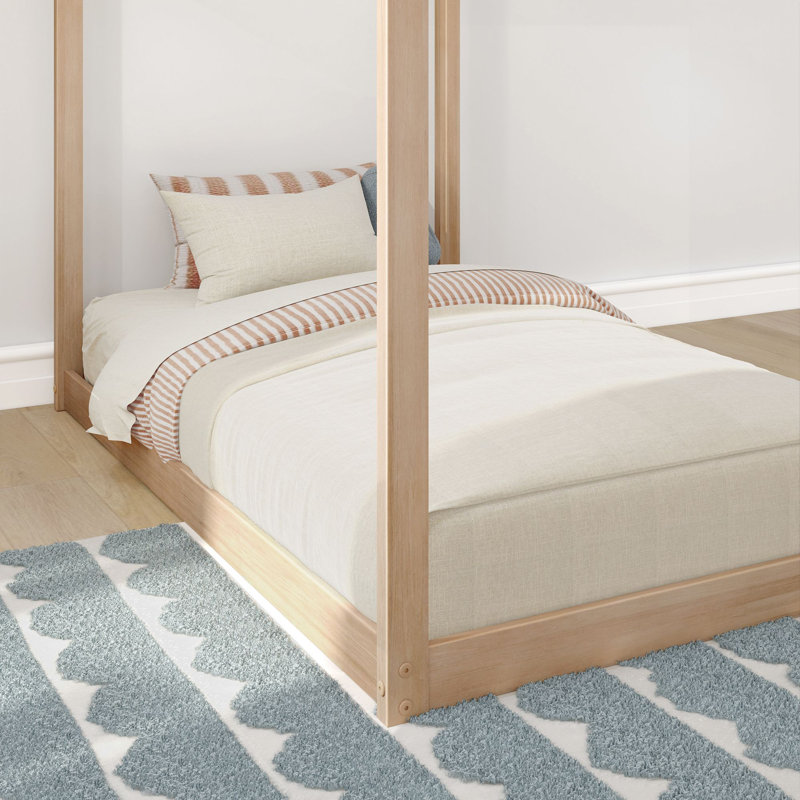 Annja Twin Solid Wood Four Poster Bed, Blonde