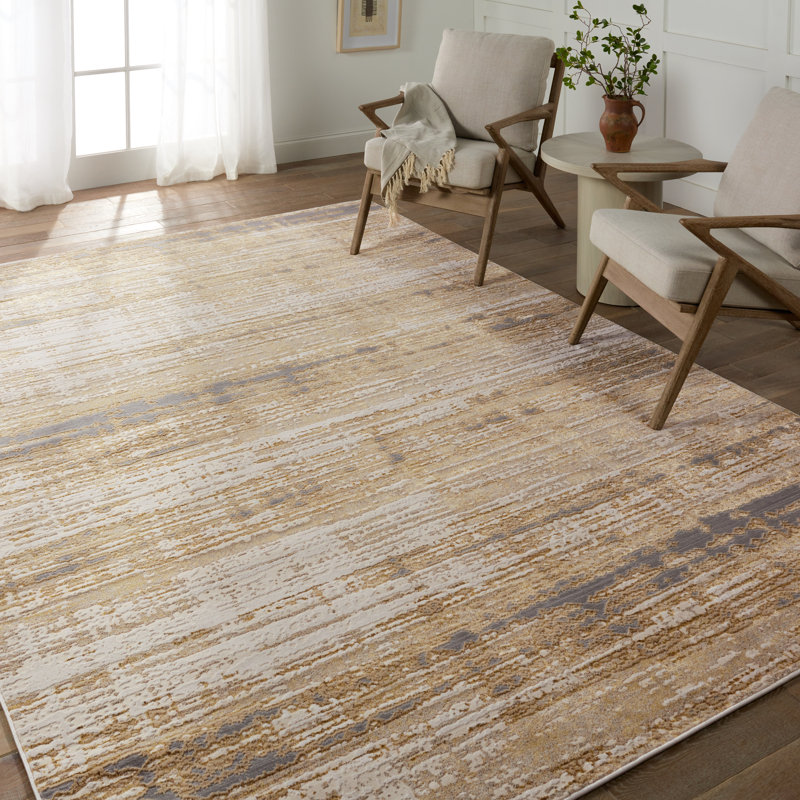 Tapis abstrait Richview doré / crème, Rectangle 7 pi 10 po x 10 pi 6 po