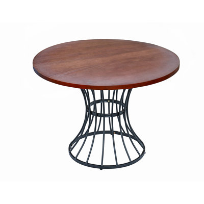 Table de salle à manger ronde de 42 pouces avec placage de chêne grain et base en fer stable, convenant aux piédestaux rustiques modernes à aire ouverte
