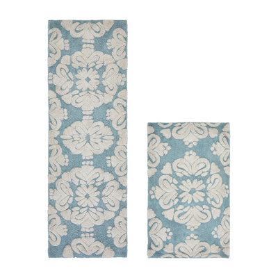 Ensemble de tapis pour salle de bain 2 pièces 100% coton 1885 GSM Chemash, certifié OEKO-TEX®, envers en latex antidérapant, tapis de bain touffetés moelleux pour la douche, la baignoire, le meuble-lavabo et le lavabo double, super absorbant, lavable à la machine, bleu