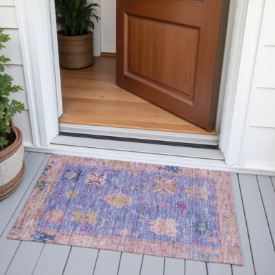 Tapis mauve Xhevrie lavable à la machine intérieur / extérieur