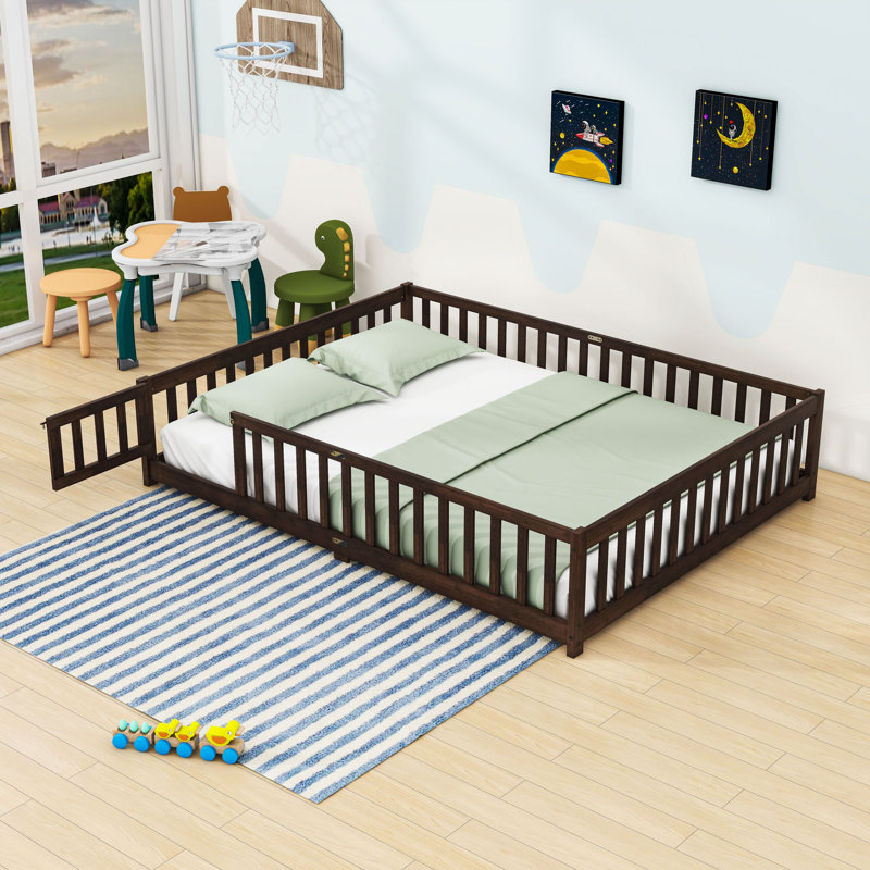 Queen Floor Bed With Safety Fence And Door