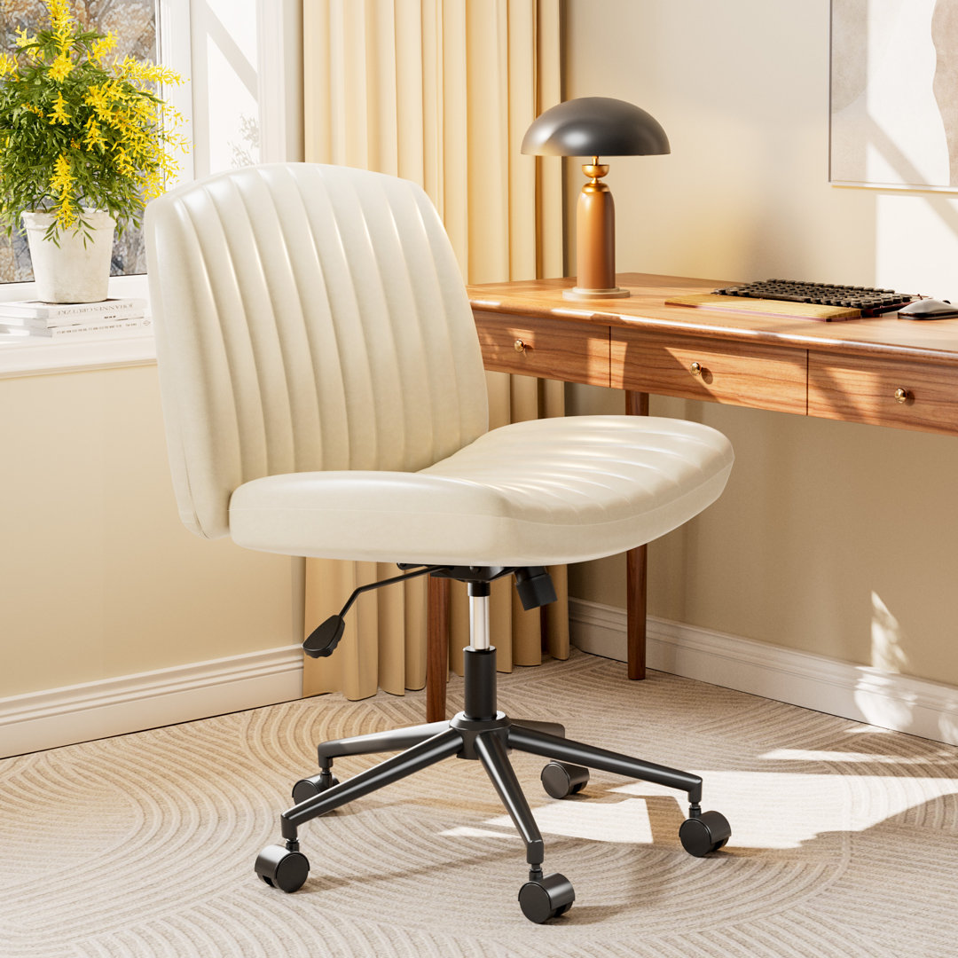 Avicia 26" Wide Seat Criss Cross Legged Office Chair, Armless Office Desk Chair With Wheels Ebern Designs Upholstery 