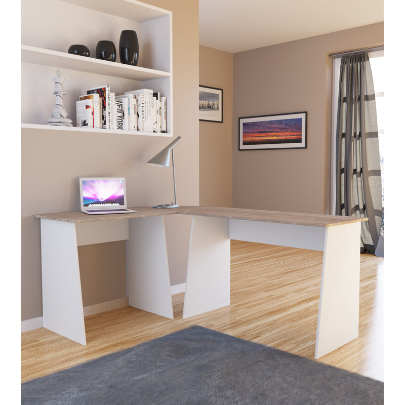 Masola Corner Desk Shell, White/Sonoma Oak