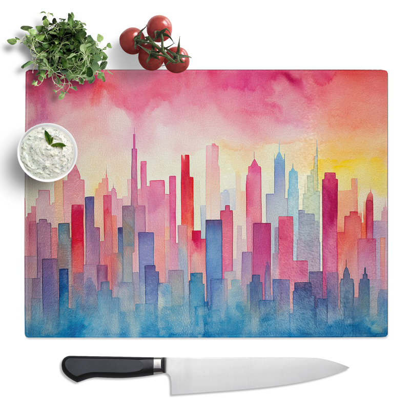 Skyline Watercolour No.2  Glass Chopping Board