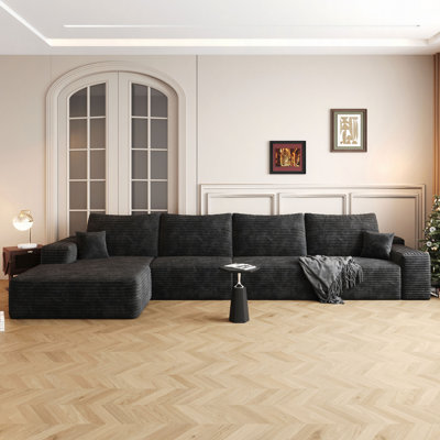 Canapé modulaire en forme de L de 135 po avec méridienne en forme de L, canapé modulaire avec assise profonde, fauteuils rembourrés pour la chambre à coucher du salon, aucun assemblage requis (tissu en velours côtelé moelleux)