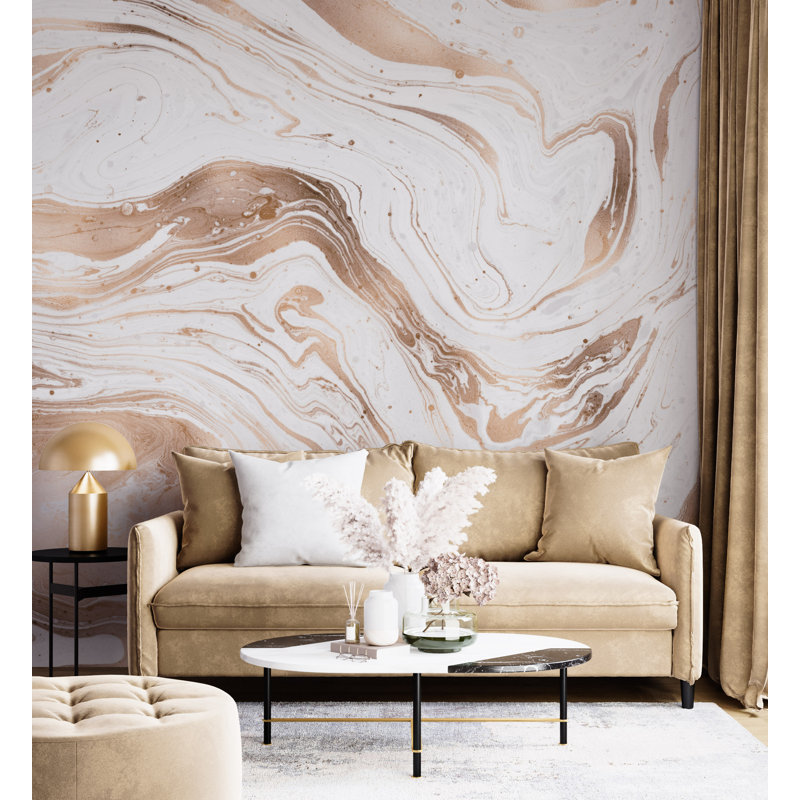 Papier peint abstrait fluide brun, L 27,96 po x l 39 po