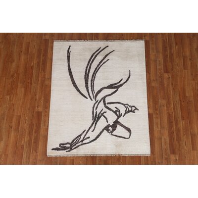 One-of-a-Kind Hand-Knotted New Age 3'11"" X 4'9"" Wool Area Rug in Beige -  Rugsource, KLM-13501