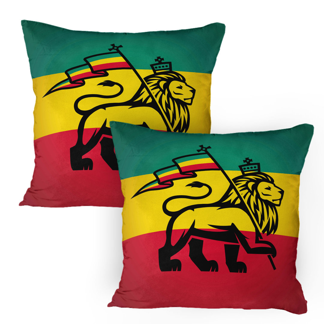 Kissenbezug Packung mit 2, Judah Lion Rastafari Flagge, Gelb Schwarz