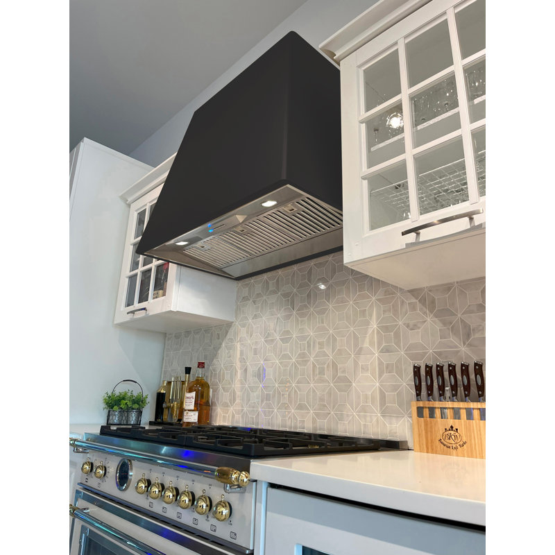 Designer Range Hood, Matte Black, 30"H x 36"W x 22"D