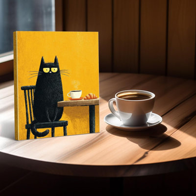 Drôle de chat, impression d'art mural, petit chat, affiche de photo, décoration murale jaune pour la cuisine de la maison, salle à manger, café, bar, toile 8 x 10
