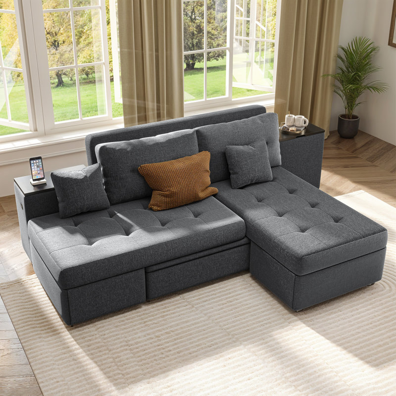 Canapé modulaire 100 po, canapé-lit convertible 5 en 1 avec armoire de rangement et ports de charge