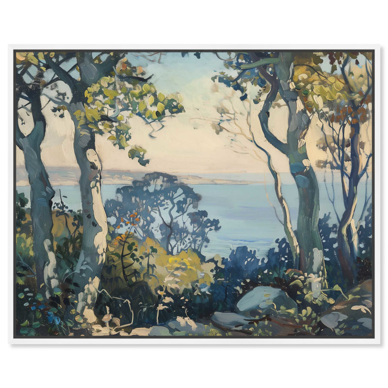 Forest On The Shoreline Farmhouse Wall Art by Art Remedy, White Framed, 31" H x 37" W