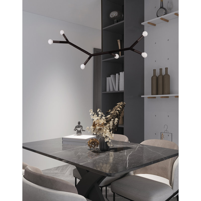 Luminaire suspendu horizontal 6 lumières Rowley, Noir mat