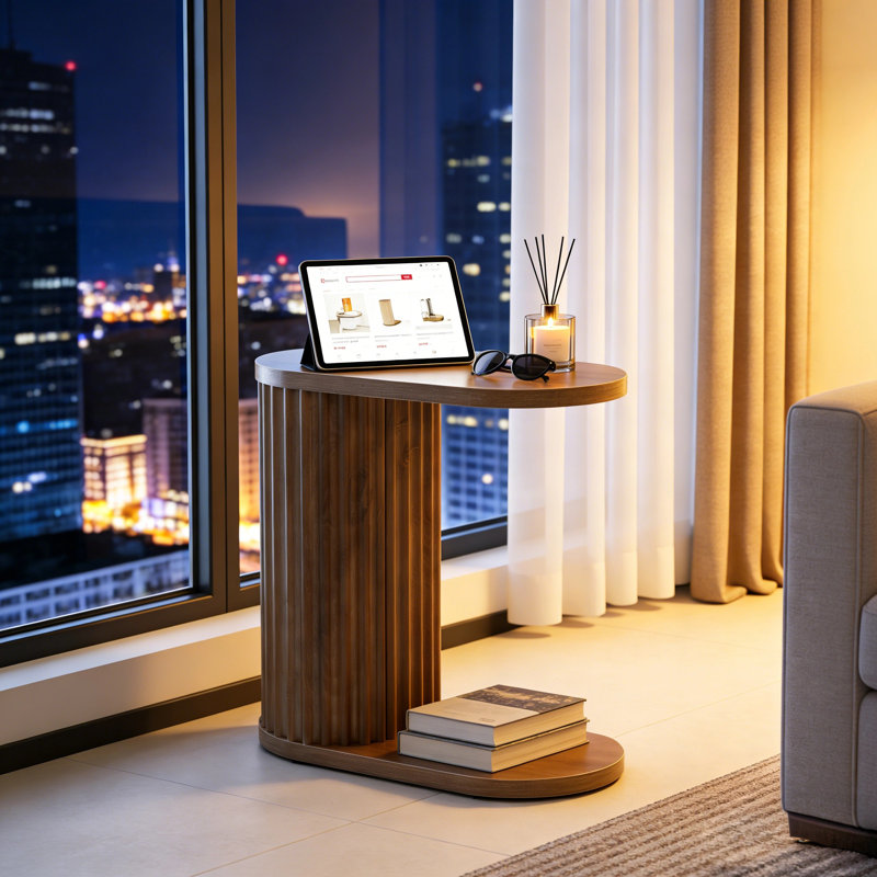 Narrow Fluted C-shaped End Table