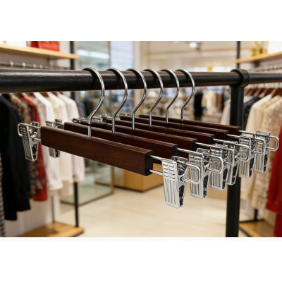 Wooden Pant & Trouser Hanger – Bottom Hanger For Dress Pants, Jeans & Trousers With 2 Adjustable Rust-Proof Clips