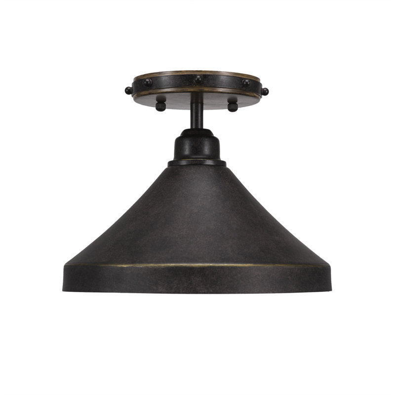 Plafonnier semi-encastré 1 lumière Blacksmith en métal peint aspect bois et finition granite foncé avec abat-jour conique en granit foncé 10 po