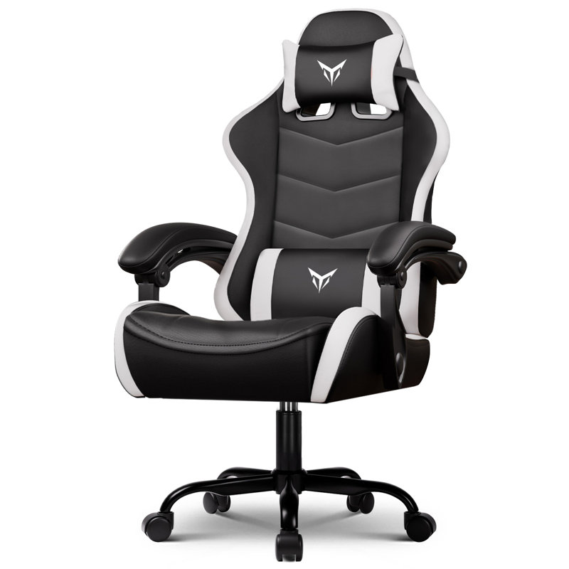 GTPLAYER Adjustable Faux Leather Swiveling PC & Racing Game Chair, White