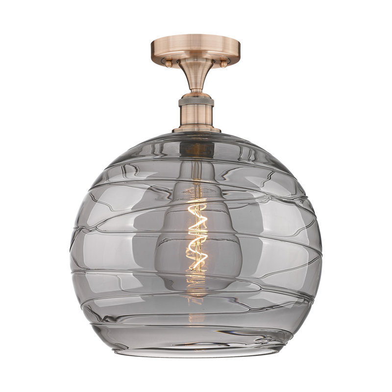 Plafonnier semi-encastré 1 lumière 13,75 po Cindi, Antique Copper, 15.25" H x 8" W x 8" D, Gris fumée clair