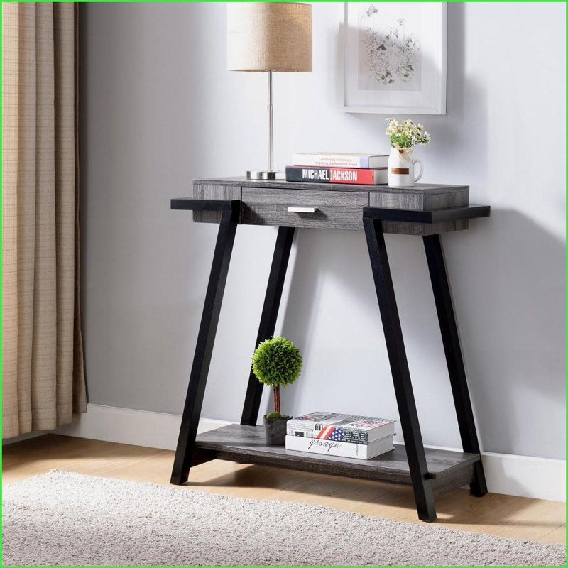 Console moderne avec 1 tiroir & amp; Tablette inférieure, gris vieilli Noir | Gris | Panneau de particules