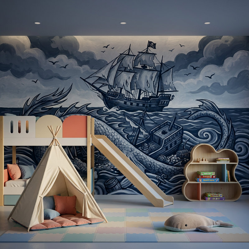 Papier peint bateau pirate, 140"x108", Texturé non collé